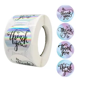 Thank You Holographic Stickers Silver 1.5 inch 500 Stickers Per Roll