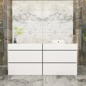 FUFU&GAGA Front Desk Reception Counter with 2 Lockers & Adjustable Shelves, Reception Desk Retail Counter, for Salon Lobby Reception Room