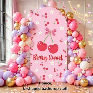 122cmx220cm U-Shaped Background Cloth, Elastic Party Decoration, Cherry Watermelon Donut Strawberry Patterns, Wedding Birthday Baby Shower