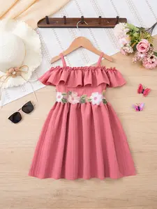 Girls Summer One Shoulder Strap Floral Princess Dress, Sleeveless Midi Dress, Floral Print Dress, Cute Fitted Design, Perfect for Kids Fashion