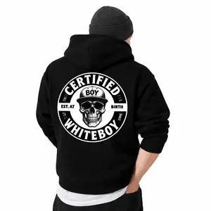CERTIFIED WHITEBOY Hoodie Skull Shirt, Edgy Skull Print Urban Style Hoodie, Dark Aesthetic Street Fashion T-Shirt, Menswear Sweatshirt