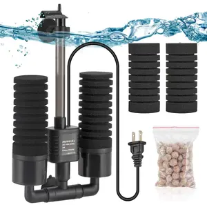 Aquarium Electric Power Sponge Filter,/5W Silence Submersible  Filter,Sponges Bio Ceramic Media Balls Double Filter for Saltwater Freshwater Fish  (S)