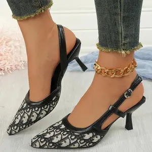 Women's Sandals with Satin Pointed Hollow Women's Sandals 2025 Summer Single Button High Heels Women's Sandals 2025 Foot Dress Girls