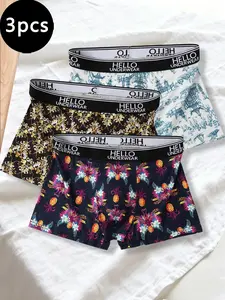 Men's Fashion Breathable Comfort Four-Pocket Briefs, Street Graffiti Print Boxer Shorts (3 Pack), Casual Outdoor Sports Underwear