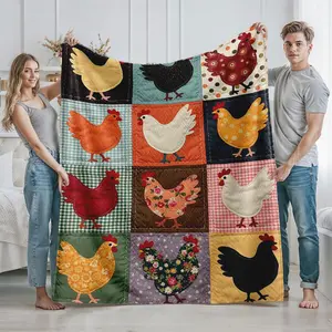 Chicken Patchwork Quilt Blanket Cozy Throw for Farmhouse Living Room and Bedroom Decor Suitable for Rustic Home Enthusiasts Perfect Gift Idea for Thanksgiving Christmas Housewarming and Seasonal Celebrations for Animal L Soft Bed Blanket