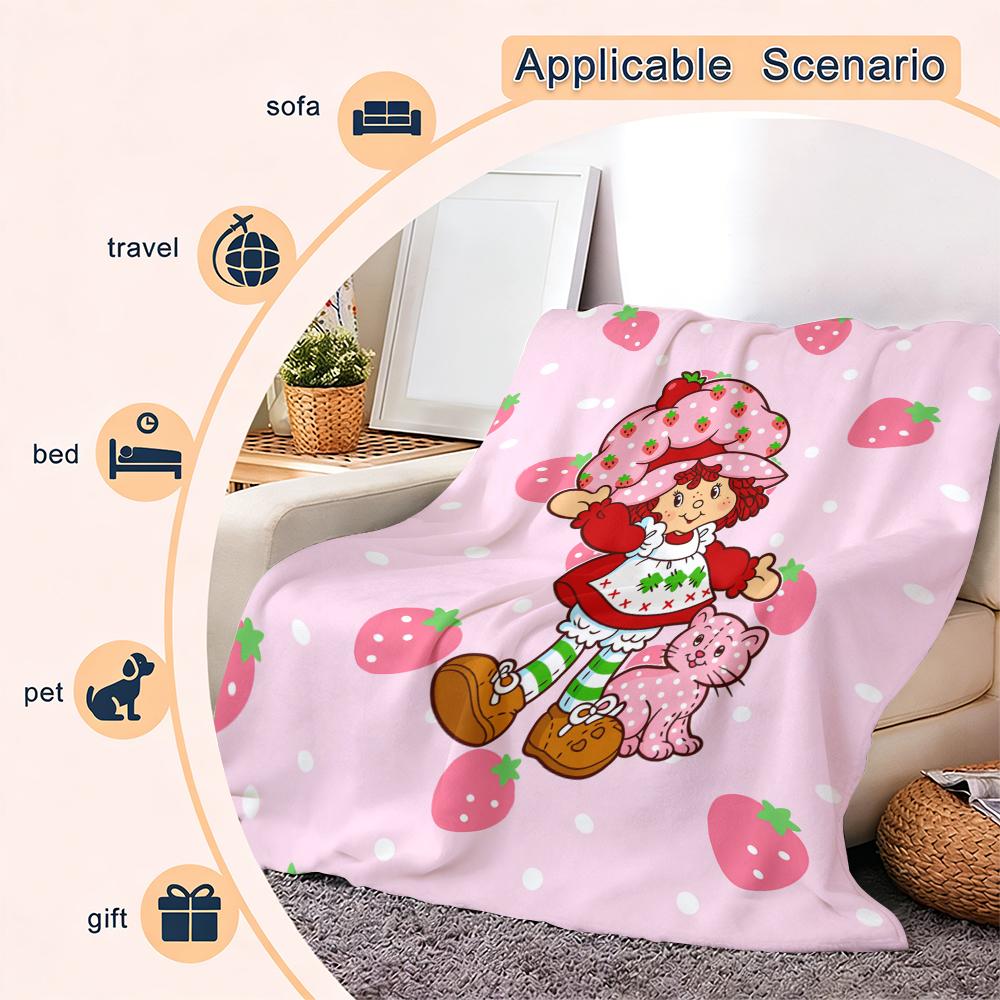 Countdown Sale! Trendy Cartoon Strawberry Shortcake Blanket Flannel Soft Warm Skin-Friendly for Sofa Office Bed Winter Kids  Mothers Day Gift Suitable for all four seasons A gift suitable for fans, friends and children