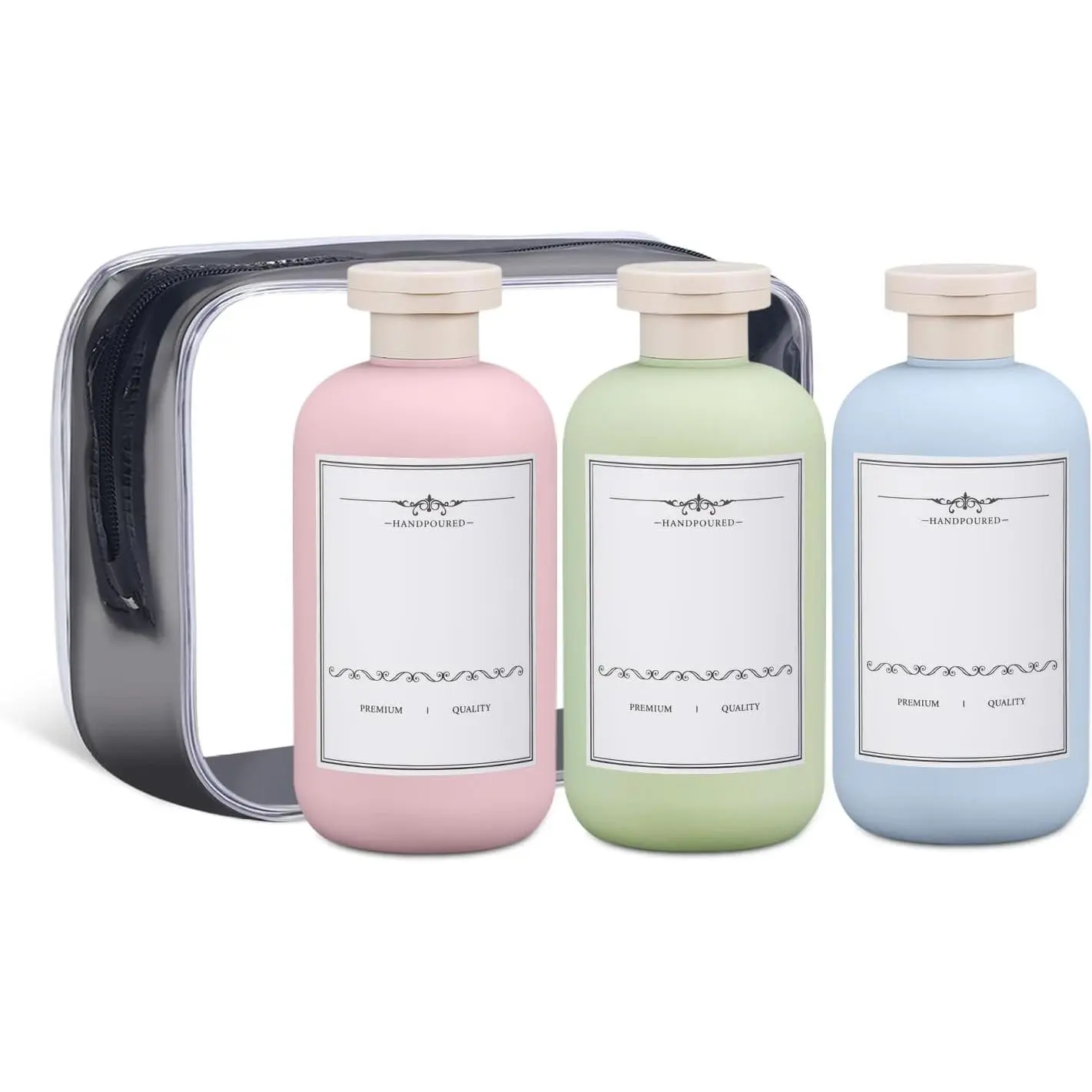 Plastic Leak Proof Travel Bottles for Toiletries, TSA Approved Travel Size Containers, Squeeze Bottles Refillable for Shampoo, Lotion & Body Wash (Blue+Pink+Green, 10 oz)
