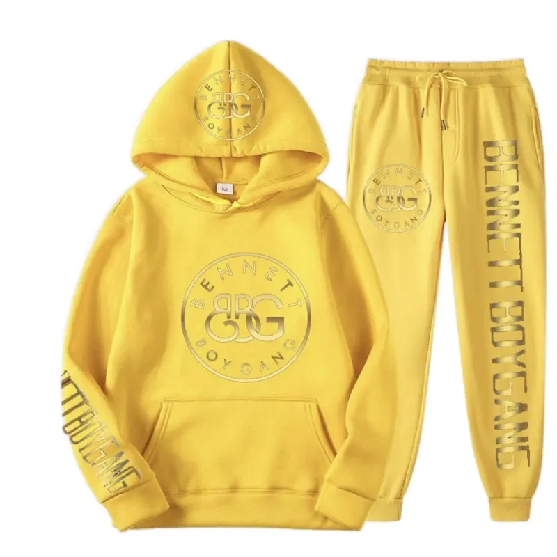 BBG Jogger Suits - Yellow Hooded Sweatshirt & Matching Sweatpants Set for Men Women
