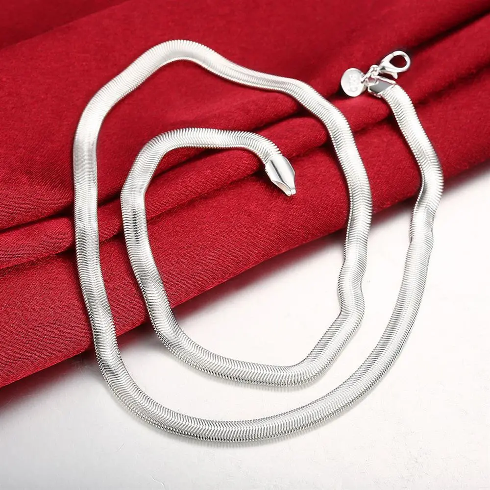 S925 Silver Flat Snake Bone Chain Necklace - Unisex Stackable Artistic Jewelry, Handsome Gift with Gift Box (Wear Alone or Stacked), Flat Chain