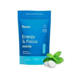Neuro Extra Strength Energy Caffeine Mints (90 Pieces) - Sugar-Free Nootropic Gum for Energy & Focus with L-theanine, Caffeine, Vitamin B12 & Vitamin B6 - Peppermint Flavor