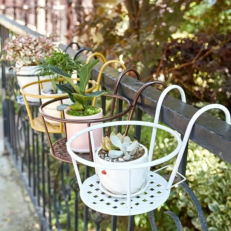Hanging Outdoor Railing Flower Pot Holder, Iron Guardrail Bonsai Stand for Home Garden Decor, Garden Supplies for Home Garden Decor, Garden Accessories, Plant Holders