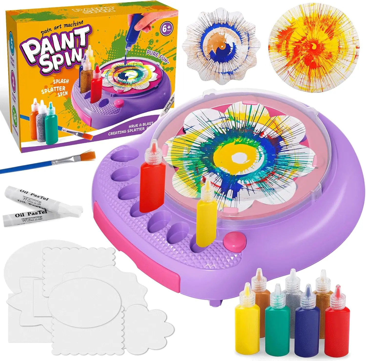 Spin Art Machine for Kids, Paint Spinner Arts and Crafts Kit with 7 Washable Paints & 36 Art Boards, Painting Art Kits for Boys Girls Ages 4 5 6 7 8 9 10 11 12, Birthday Gift
