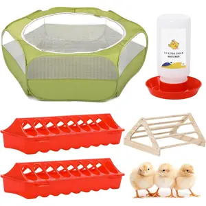 5-in-1 Chicken Brooder Box Starter Kit with Pet Cage Tent Perch Feeder Waterer Baby Chick Supplies Green Red Wood Color