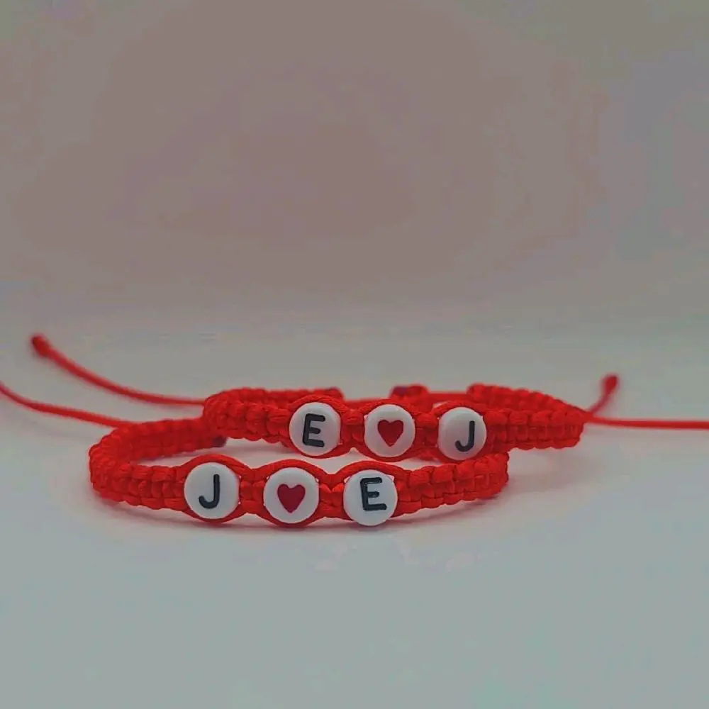 Unisex Interlocking Hearts Bracelet Set (2 Pcs) - Casual Braided Cord, Customizable Letter, Adjustable Anniversary Gift