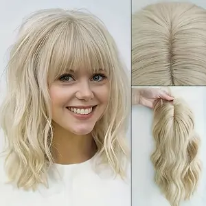 1pc LuxeHair Women's 14" Water Wave Hair Topper with Full Bangs - Thick, Soft Synthetic Fiber, Natural Look for Thinning Hair, Versatile for Daily Wear, Parties, Halloween, Christmas