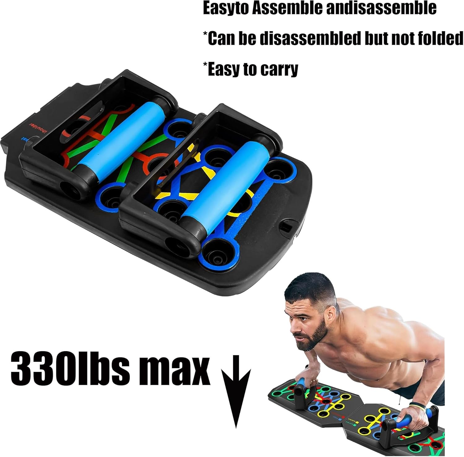 20 In 1 Foldable Push-up Board with Color-Coded System - Unisex Home Workout Equipment, Foldable Stand Exercise Bar Handles for Strength Training, Portable Home Gym Accessory upper body