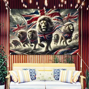 Cool Union Jack British Lion Backdrop Banner,UK Flag Patriotic Decorations,Durable Polyester Fabric British Themed Party Supplies,Reusable Easy to Clean Photo Booth Prop, Perfect for King's Coronation, Royal Events, British National Day, Home Decor, Gift