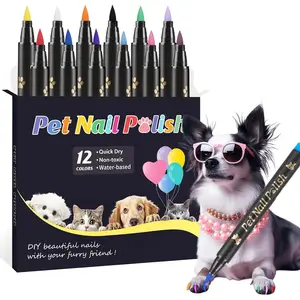 Dog Nail Polish Pens Quick Dry,12 Colors Safe Dog Nail Polish Set to DIY Pretty Nails, Ideal Gifts for Dogs Cats Light Dark Nails, Odorless, Non-Toxic, Water-Based Pet Nail Accessories Set