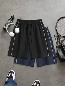 2-Pack Men’s Summer Striped Knee-Length Shorts — Trendy High-Street Style, Versatile Athletic Shorts for Basketball, Running, and Fitness