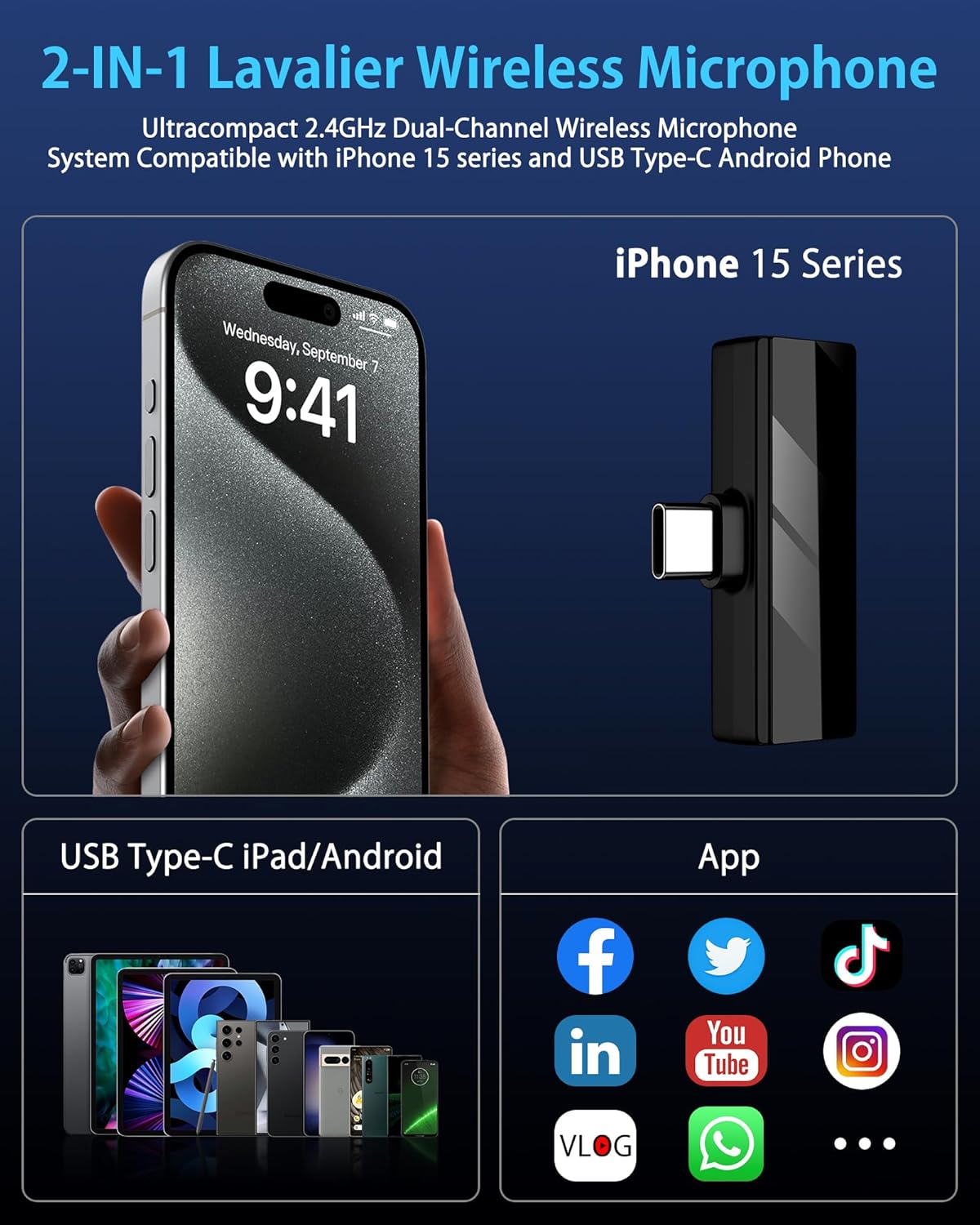 Mini Wireless Mic for iPhone & Android [Plug-Play] - Noise Reduction Lapel Microphone for TikTok, Zoom & Vlogging