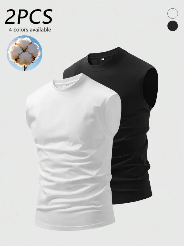 2-pack men’s pure cotton crew-neck sleeveless tank tops, breathable pure cotton slim-fit tank tops, soft and skin-friendly, slim fit without being tight, suitable for workouts and running, everyday outings, can be worn as an inner layer or on its own.