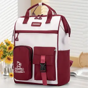 Women's Korean & Japanese Preppy Style Foldable Backpack - Adjustable Straps, Multiple Compartments, Durable Nylon, Urban Chic Design for High & College Students (Light Brown/Red/Blue/Black), Backpack for, Daily Commute, Trendy Accessory,