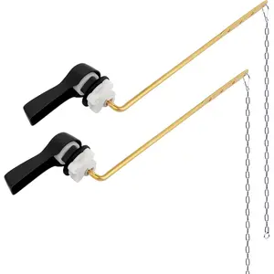 2 Pack Universal Front Mount Toilet Handle Tank Flush Lever Replacement Handle with 2 Pieces Stainless Steel Flapper Chains for Most Front Mount Toilets - Matte Black Finish