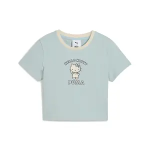 PUMA Womens X Hello Kitty Graphic Crew Neck Short Sleeve Crop Casual Tops Casual - Blue