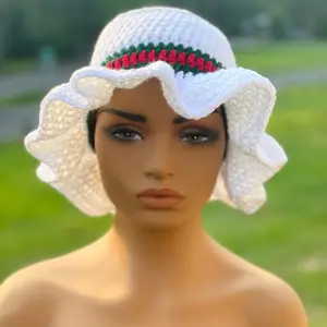 White Designer Wavy Brim Hat