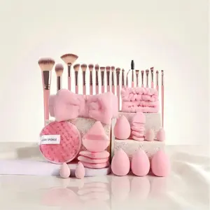 Makeup Brush Set for Beginners & Students, Includes 12-15 Brushes, 5-8 Beauty Sponges, 4-6 Sponge Pads, Essential Makeup Tools Kit, Makeup Brush Storage