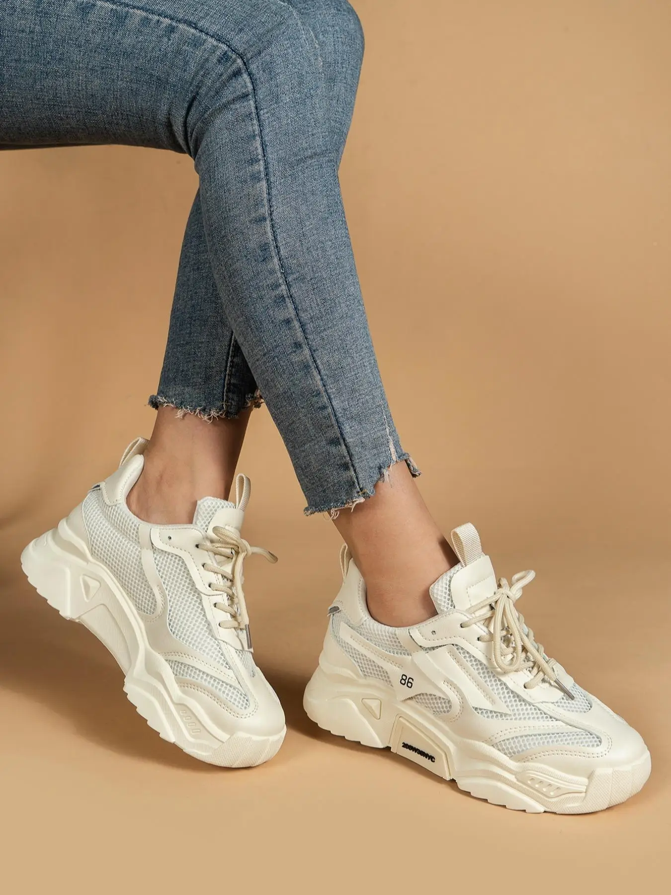 Women's Fashion Casual Colorblock Letter Label Decor Chunky Sneakers, Designer Shoes, Simple Design Lace up Round Toe Chunky Sneakers for Daily Wear,