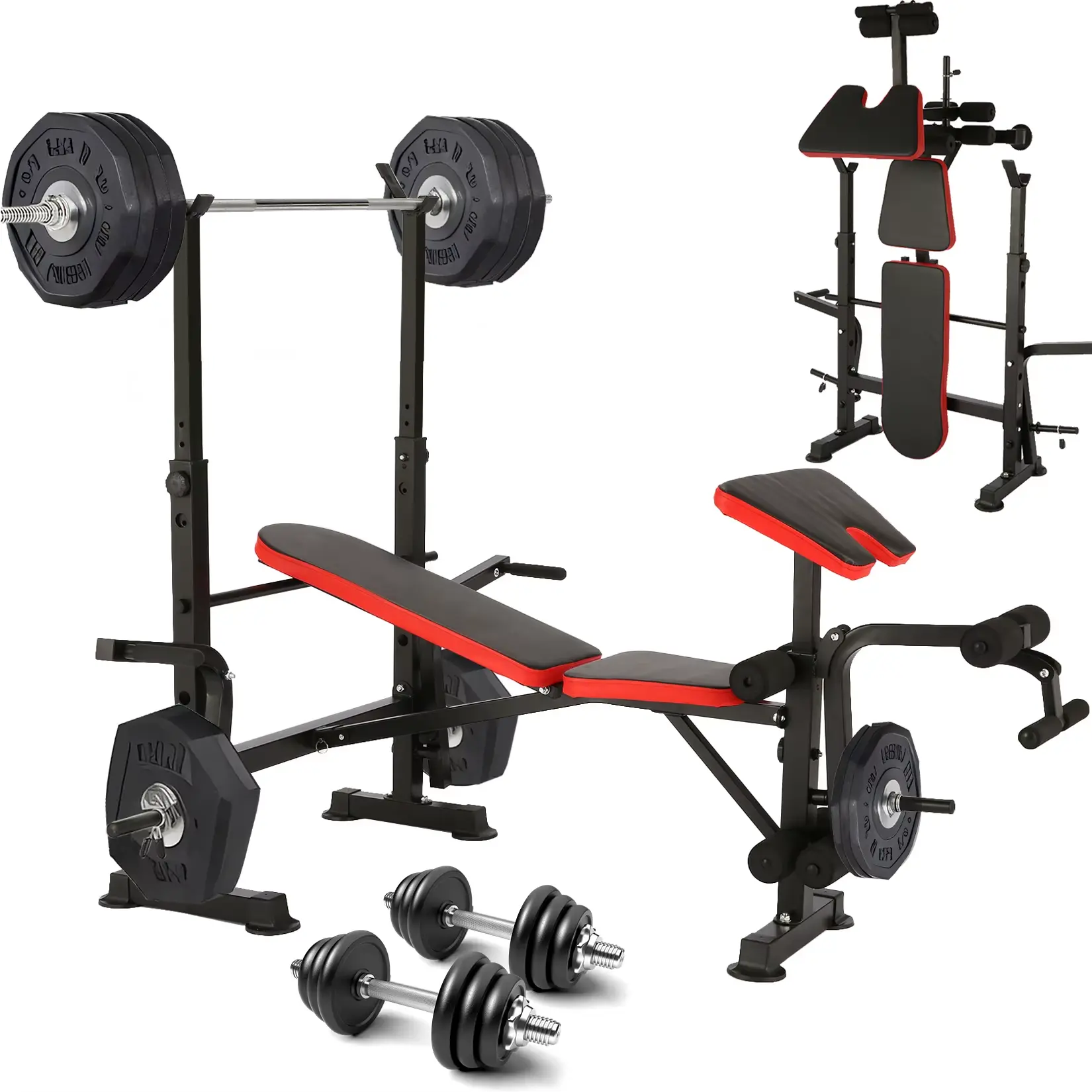 6-in-1 Adjustable Exercise Machine - 660Lbs Capacity Home Fitness Gear with Foldable Squat Rack, Barbell Rack, Ergonomic Memory Foam High-Intensity Bench for Strength Weight Training (Sports Accessory), Home Workout