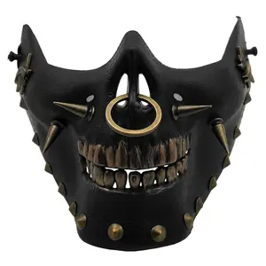 Skeleton Skull Half Face Mask Party Cosplay Hip Hop Punk Spike Mask Black