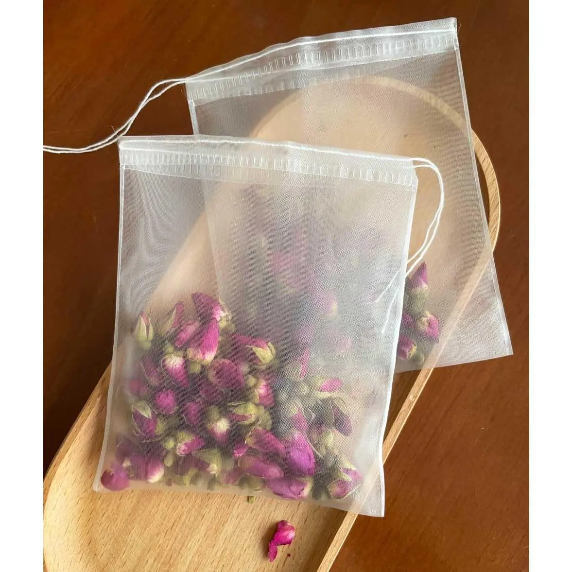 50 count Empty Pyramid Nylon  Bags Mesh  Infuser Bag   Filter Strainer Bags With String (3.93x4.7inch)