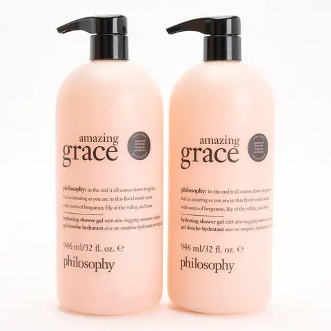 Philosophy Supersize Grace & Love Shower Gel 32oz Duo - Hydrating Moisturizing Floral Body Care with Amazing Grace & Pure Grace Scents