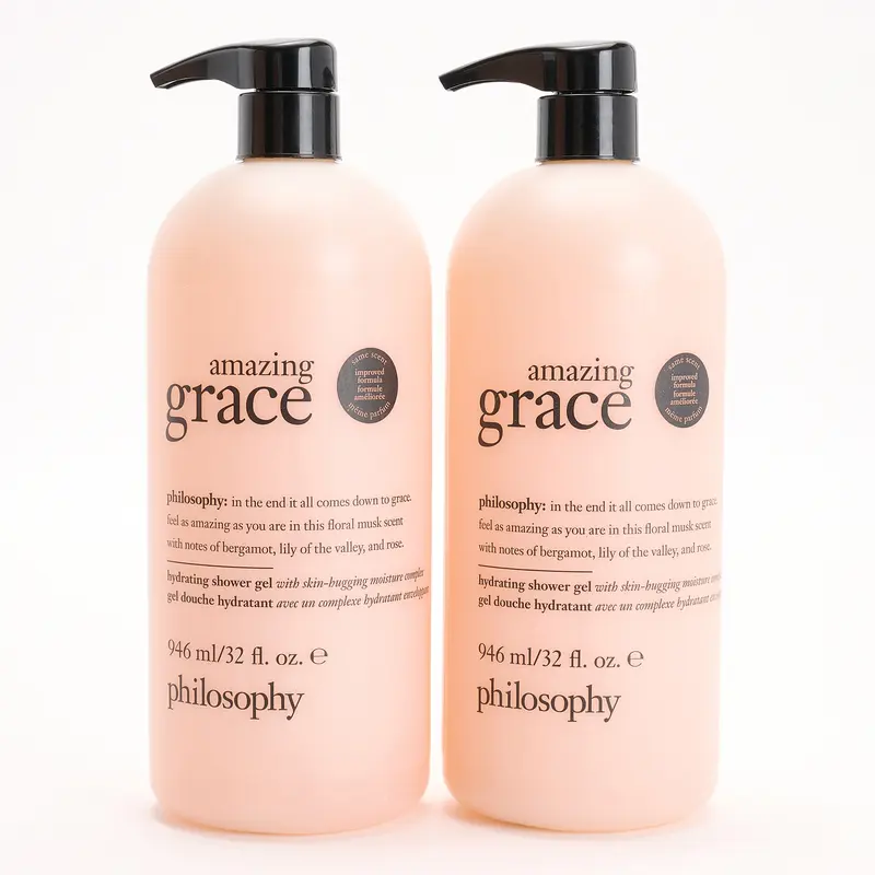 Philosophy Supersize Grace & Love Shower Gel 32oz Duo - Hydrating Moisturizing Floral Body Care with Amazing Grace & Pure Grace Scents