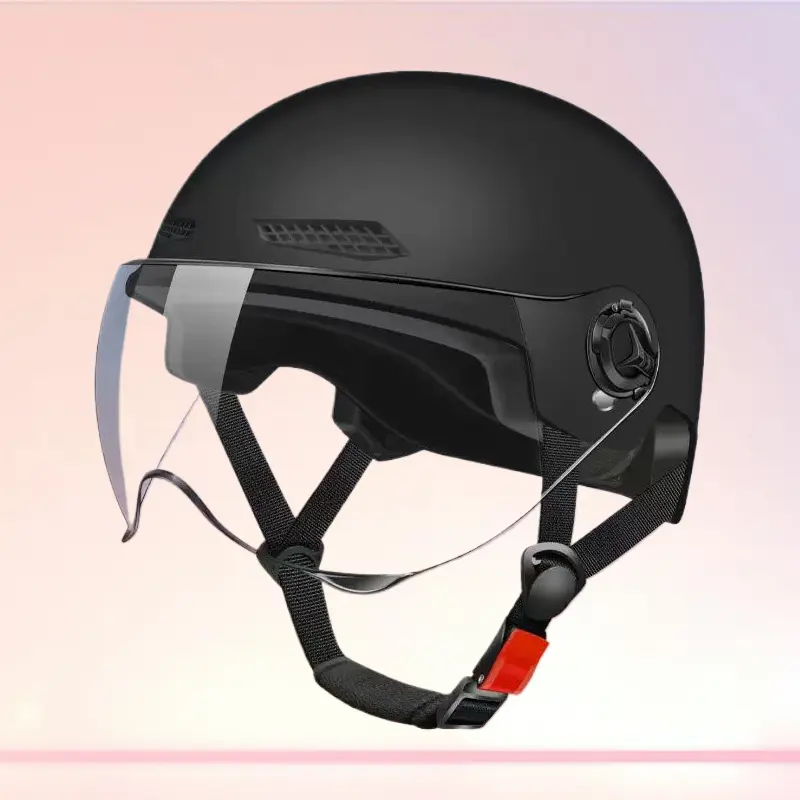 Women's Teflon-PVC Metallic Half Helmet with Adjustable Strap, 22*26cm, 4-Season Safety Helmet for Ebike & Motorcycle Riding, Breathable, Sun Protection