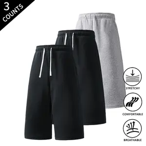 3-Pack Summer Vibes Men’s 7/8 Length Baggy Sweatpants Shorts, Elastic Drawstring, Knee-High Casual Shorts for Everyday Summer Wear