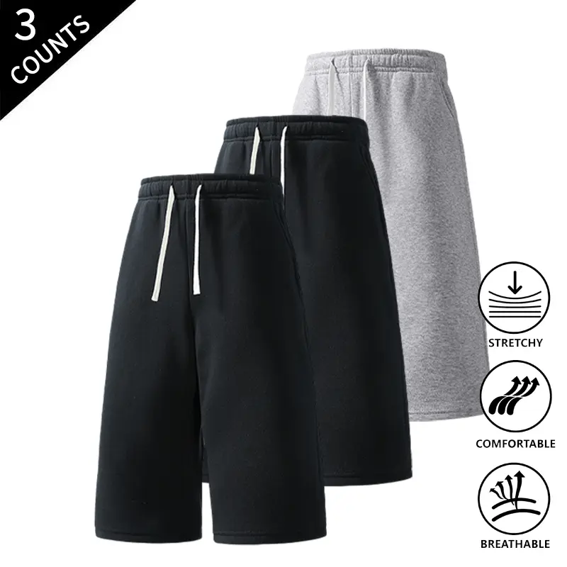 3-Pack Summer Vibes Men’s 7/8 Length Baggy Sweatpants Shorts, Elastic Drawstring, Knee-High Casual Shorts for Everyday Summer Wear
