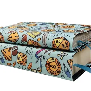 DND Dice Adjustable Book Cover - Colorful Design with Dice and Game Pieces, Ideal for Dungeons & Dragons Enthusiasts