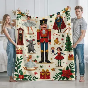 Nutcracker Ballet Christmas Print Blanket Cozy Holiday Throw Gift for Dance Enthusiasts Living Room Decor Winter Warm Fleece Blanket Perfect Seasonal Present for Family and Friends on Christmas Holiday Celebrations and