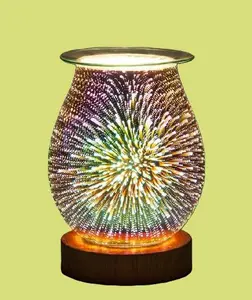 3D Glass Electric Fragrance Oil Burner & Night Light - Touch Controls, Adjustable Brightness Settings