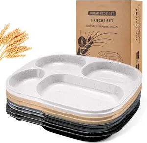 8 count 9'' Unbreakable Divided Plates for  Adults  Separator Dinner Plates  Compartment Plates Dishwasher Microwave Safe (Black, Dark Gray, Beige, White)