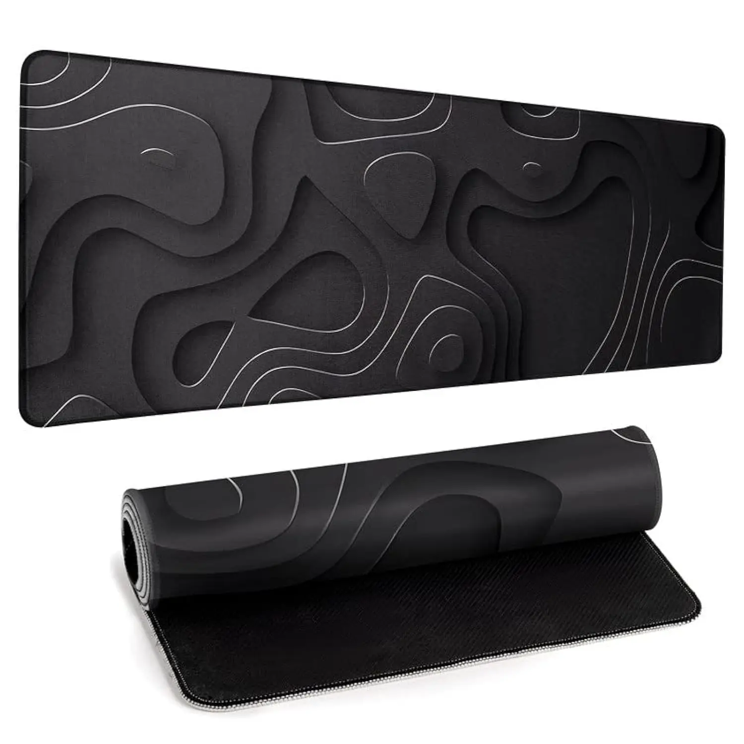 Topographic Gaming Mouse Pad Large 31.5 x 15.75in Keyboard Topography Mousepad for Non-Slip Base Stitched Edge Extended XL Desk Mat Black