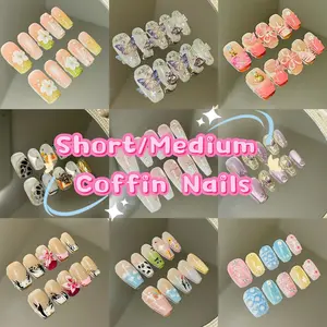 Liliana Nails 10pc Reusable Long Medium Coffin Nails Short Square Faux Acrylic Handmade Press On Nails Glossy Design Fast Shipping Press-On Nail