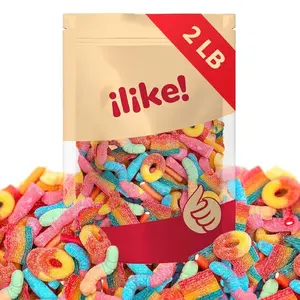 Gummy Candy Mix | 2-Pound Bag | Peach Rings, Pencil Bites, Neon Worms, Bottles, Belts | Sweet & Sour Gummies for Candy Buffets, Snacking, and Gifting
