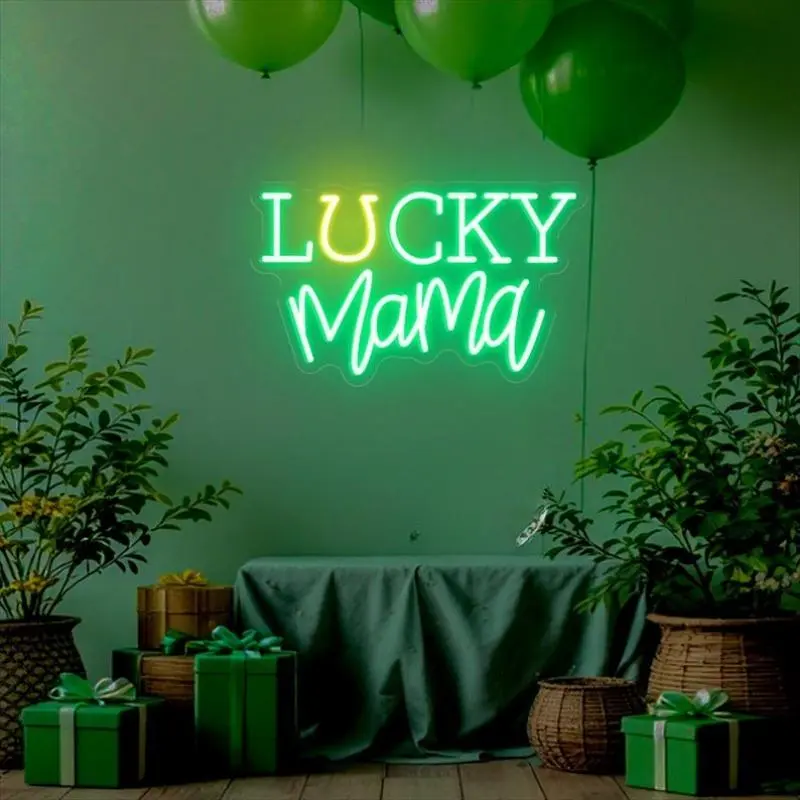 Lucky Mama Neon Sign, USB Powered Neon Light, Wall Mounted LED Light, Easy To Hang Gift for Mom, Home Decor for Living Room Bedroom