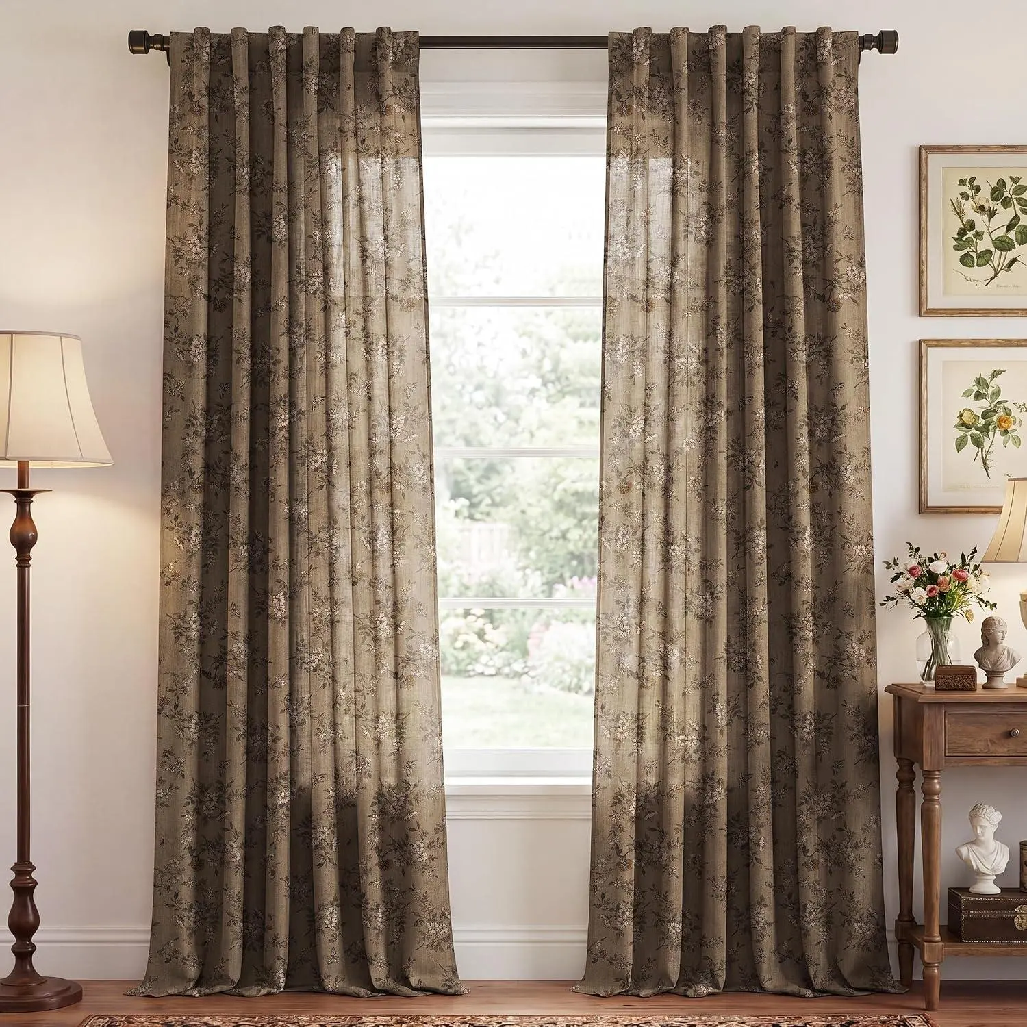 NICETOWN Vintage Floral Curtain & Drapes | Light Filtering, Privacy Protection, Rod Pocket, Back Tab, Butterflies Pattern, For Living Room