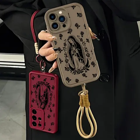 The Virgin Surrounded by Roses Case for iPhone 18 Pro Max 17 Air, 16, 15 Plus, 14, 13, 12, 11 & Galaxy S25, S24, S23, S22, S21, A54, A53 - Full Coverage Lens Protection, Shockproof Drop-Resistant Handheld Cellphone Devices Case for Girls.JY136
