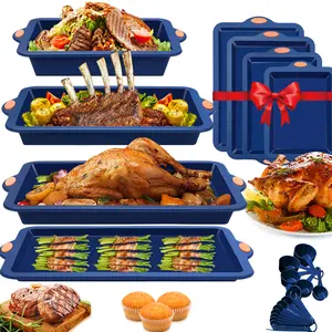 21 Pieces Silicone Baking Pans Set,Non-stick, easy to clean, easy to release, space-saving Bakeware Set with Baking Pans, Baking Sheets, Cookie Sheets, Cake Pan with Grips and Metal Reinforced Frame More Strength, Christmas gifts